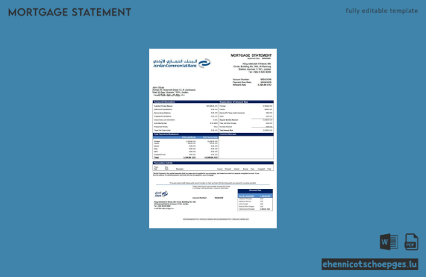 Beispiel eines Hypothekenauszugs der Jordan Commercial Bank (Word- und PDF-Datei)